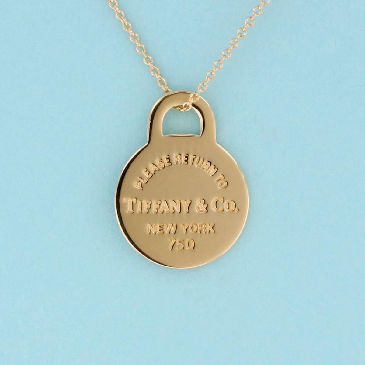 Tiffany Return Toe Round Tag Necklace Yellow Gold